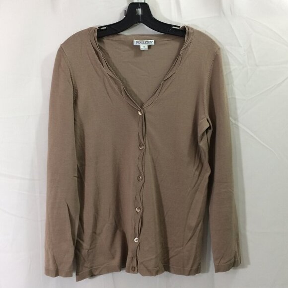 Pendleton Cardigan Button Front Ruffled Edge Taupe Silk Blend Long Sleeve Small - Picture 1 of 4